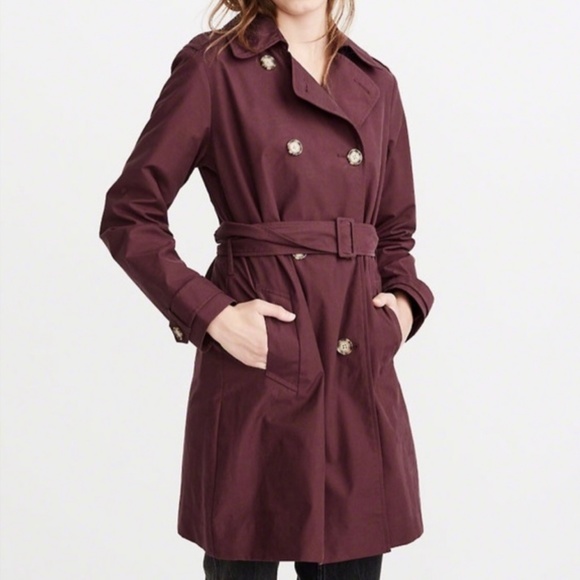 Abercrombie and Fitch Maroon Trench Coat Size Small - Picture 3 of 5